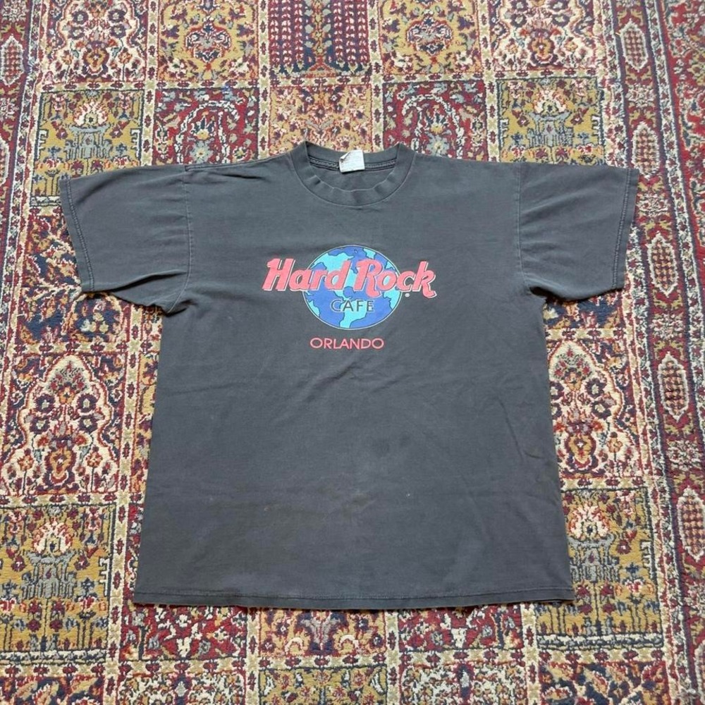 VTG 90s Hard Rock Cafe Orlando destination tee shirt L USA logo‎ black faded